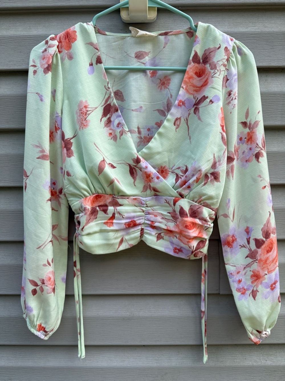 Anthropologie Meraki Green Floral Cropped V-Neck Blouse XS MT7358792AMK